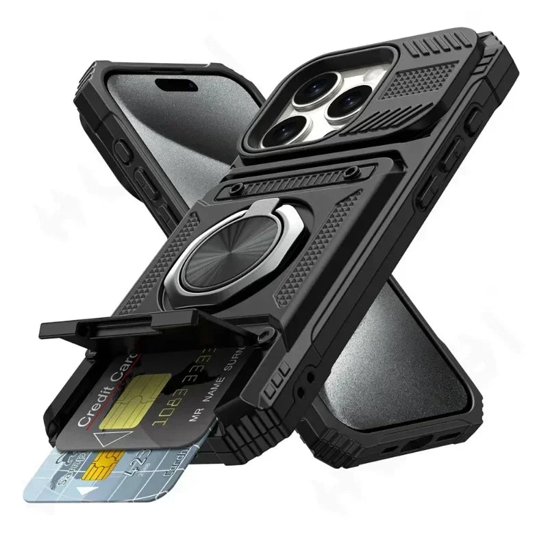 Magnetic Ring Kickstand Case for iPhone - Heavy Duty Drop Protection Wallet Cover