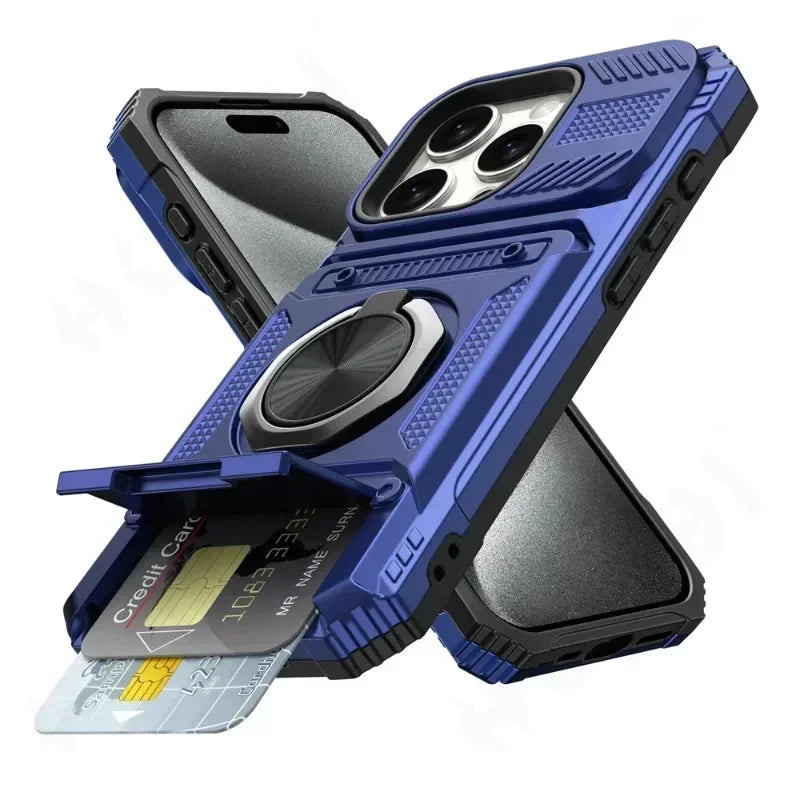 Magnetic Ring Kickstand Case for iPhone - Heavy Duty Drop Protection Wallet Cover