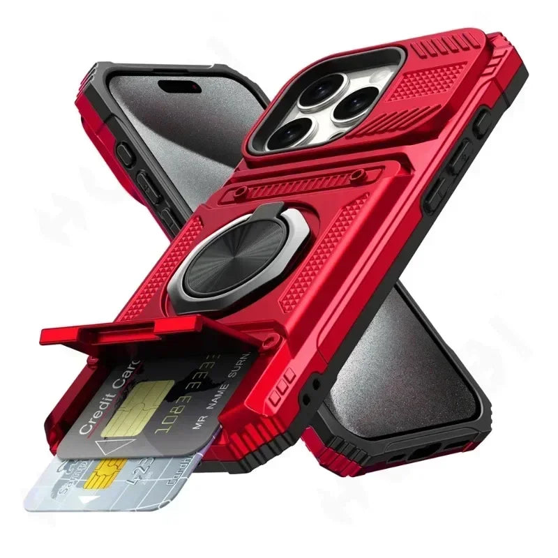 Magnetic Ring Kickstand Case for iPhone - Heavy Duty Drop Protection Wallet Cover